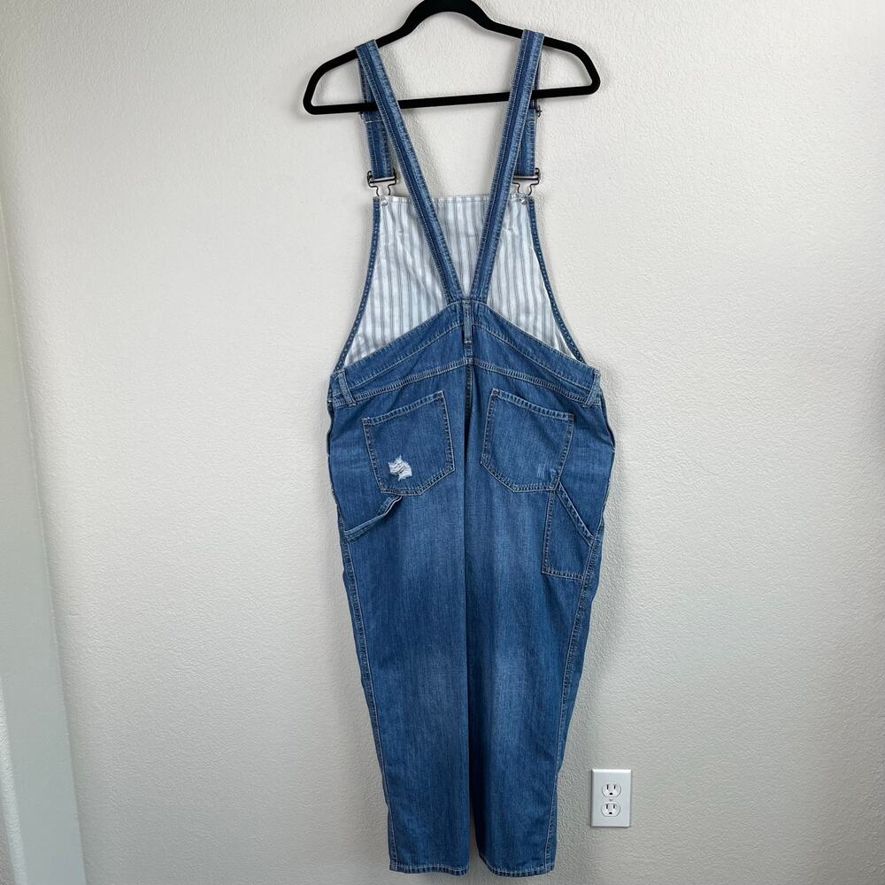 Gap Outlet Distressed Blue Denim Racerback Utility Bib Ripped Crop Overalls L - Picture 2 of 14